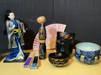Asian Decor Including Rice Bowls & Figurines