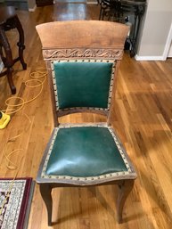 Antique Nail Head  Carved Oak  Chair