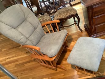 Pale Blue Glider Chair  W/ Matching Foot Stool