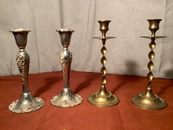 2 Pair Of Candle Holders- Godinger &  Brass
