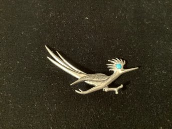 Signed J. Ritter-Pewter And Turquoise  Road Runner Pin