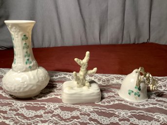 Belleek Ring Holder, Vase  & Belleek Bell Fine China