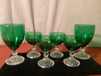 Emerald Green Glassware W/ Bubble Pedestals