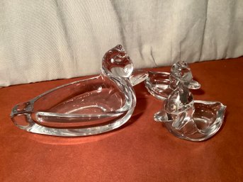 Antique  Set Of Glass Duck Ash Trays