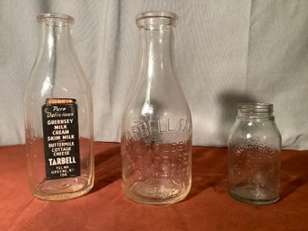 1 Quart Milk Bottles & Smalller 1/2 Pt  Bottle