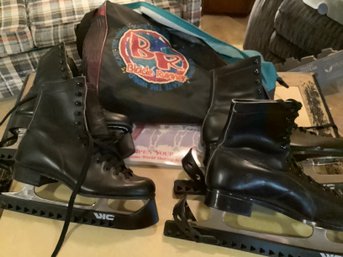 Two Pair Of Ice Skates W/ Guards & Carry Case