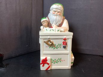 Lenox Santa Holiday Toy Shop Cookie Jar With Box