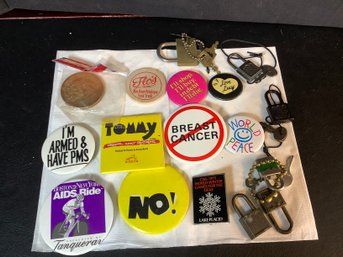 Group Of Collectible Pins & Luggage Locks