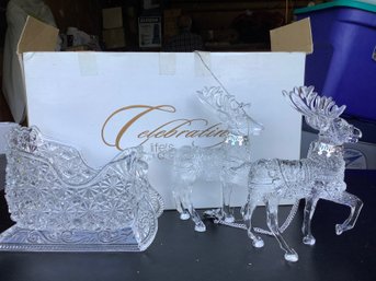 Crystalline Sleigh With Reindeer In Box