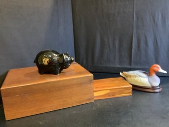 Wooden Boxes , Duck And PI Delta Chai Piggy Bank