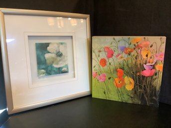 Framed & Matted Flower Print &  Poopy Print