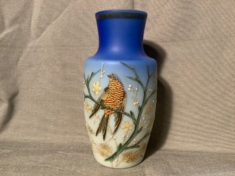 Signed  Hand Painted Satin Art Glass Vase Rococoo Gallery