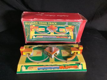 Vintage Schylling Russian Train Track Tin Windup Toy