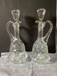 Exquisitely Pair Of  Cut Crystal Wine Decanters W/ Stoppers