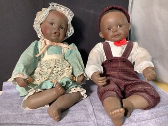 2 Porcelain Collectible African American Dolls