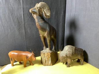 Large Wood Ram, Water Buffalo, & Buffalo/Bison