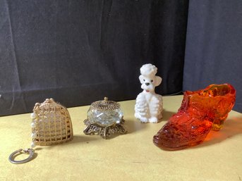 Vintage Glass Amberina  Shoe, Vintge Poodle & Ladies Mini Purse & More