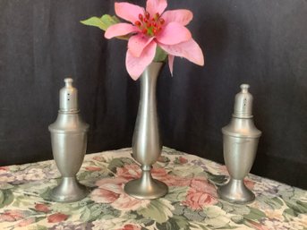 MCM Pewter Bud Vase & Salt & Pepper