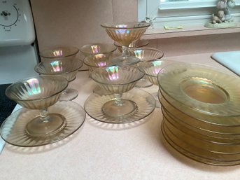 Set Of 10 Sherbert Depression Glass With Underplates