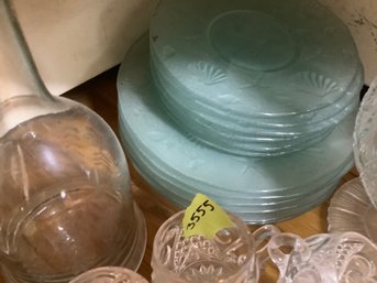 Shelf Grouping  Including Dishware,Punch Bowl & Decanter