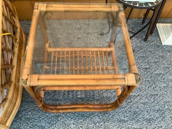 Rattan Glass Top End Table