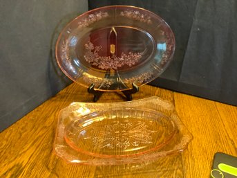 Pink Depression Glass Serving Trays