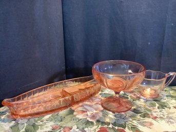 Relish Dish, Compote &Sugar Bowl In Pink