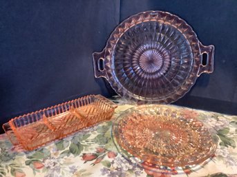 Pink Depression Glass Relish Tray, Canape & Hors Doeuvre Dish