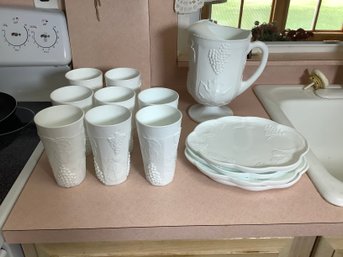 Milk Glass Pitcher Glasses Plates