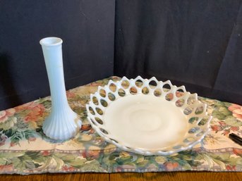 Milk Glass Serving Tray And Bud Vase