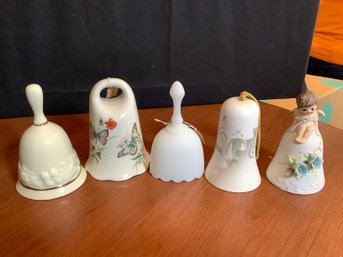 Vintage White Porcelain And Glass Bell Collection