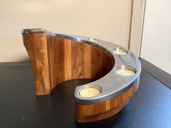 MCM  Spiral Wood & Chrome Candle Holder