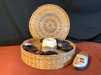 Vintage Darning Basket With Original Tagged Clarks Thread