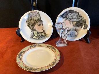 Haviland , Pair O Collector Hat Plates & Heisey Standing Colt