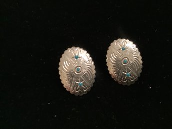 925 Sterling Silver Shield Style Pierced Earrings