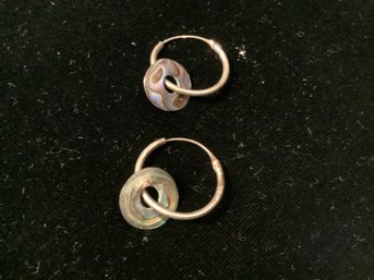 925- Sterling Silver Hoop Style Earrings W/ Abalone