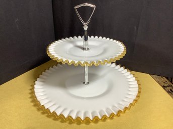 Fenton Gold Crest Double Tear Canape/Dessert Tray