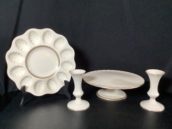 Lenox Cake Plate, Candle Holder & Egg Sering Plate-Made InThe USA