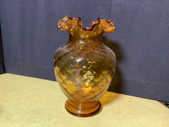 Amber Ruffled Vase-Matches The Amber Oil Lamp