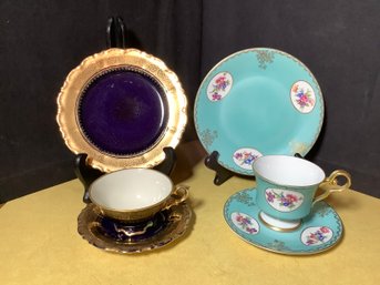 2 Collectible German Cup, Saucer & Dessert Sets