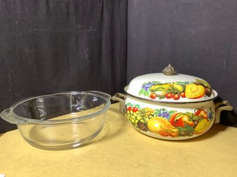 Enamel Lidded Pot & Anchor Hocking Mixing Bowl