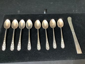 8 Pieces 950 Silver Demitasse Spoons And Sterling Knife