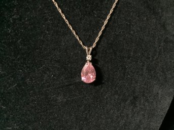 Sterling Silve Chain With Pink Colored Stone Pendant