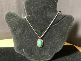 Silver Chain With Turquoise Pendant