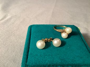 Pearl  Earrings &  Double Pearl Ring