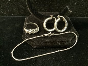 Sterling Silver Bracelet, Ring & Earrings Group