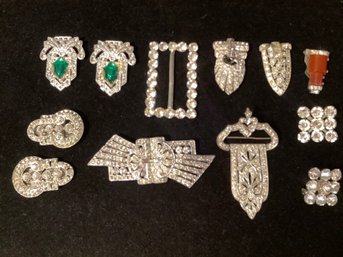 An Assortments Of Jeweled Shoe Clips, Pins Etc,