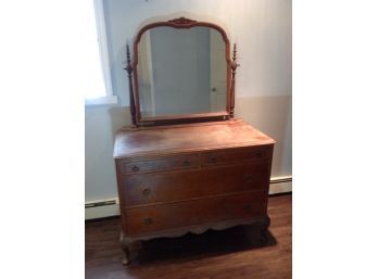 Antique Wood Dresser With Mirror