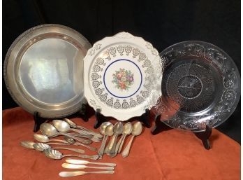 Serving Trays And Assorted Silver Plate Serving Pieces