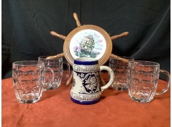 Collector Coors Beer Stein 1027/3000 & 4 Large Beer Glasses & More